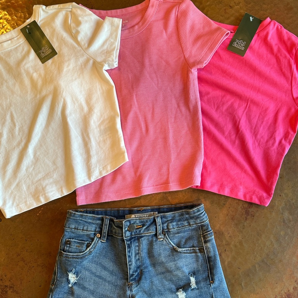 Three shirts and one pair of shorts.